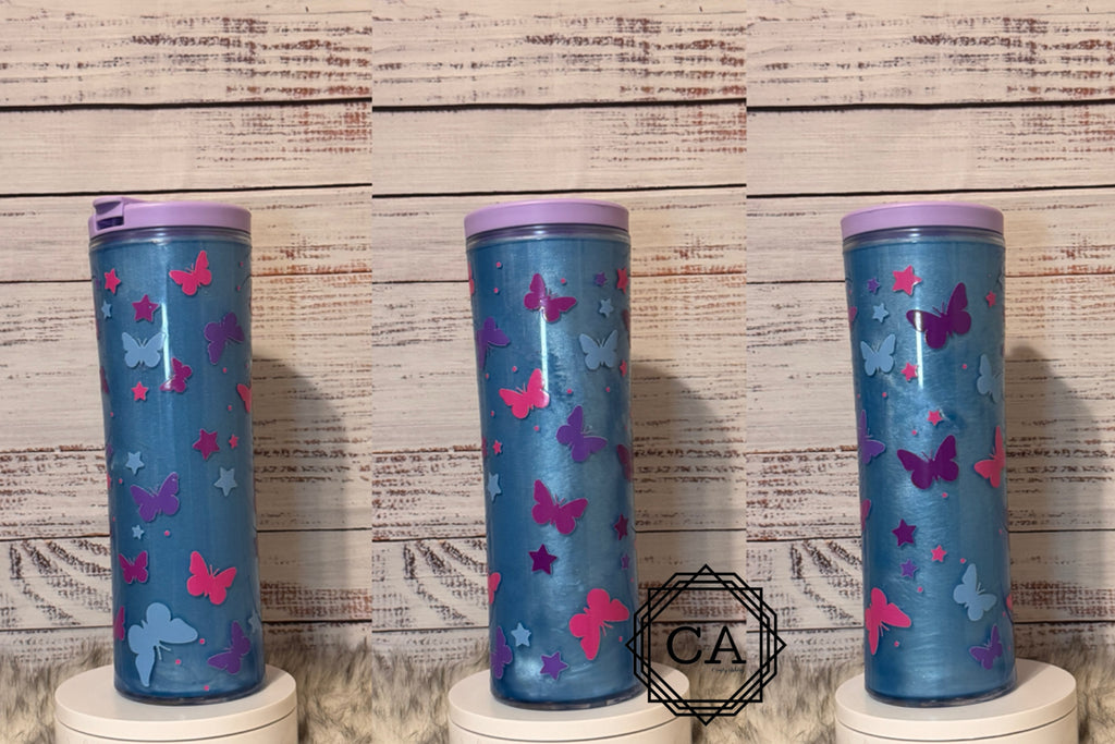 20oz Acrylic Bottle Blue Cat Eye Butterflies