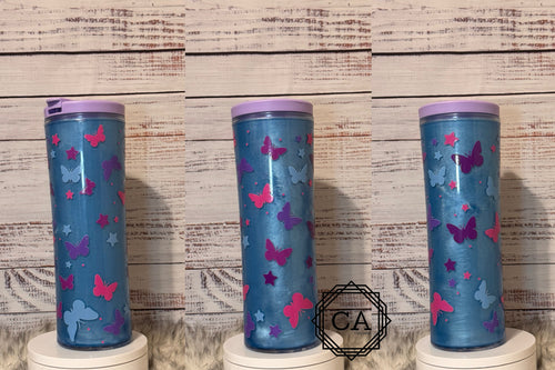 20oz Acrylic Bottle Blue Cat Eye Butterflies