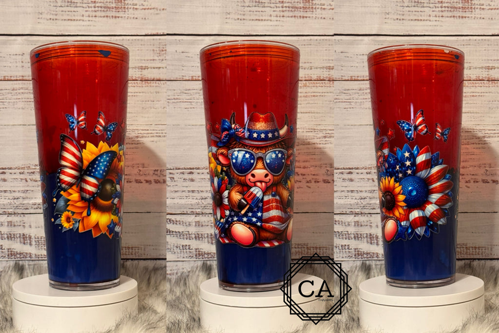 24oz Acrylic Tumbler Red/Blue Patriotic Cow